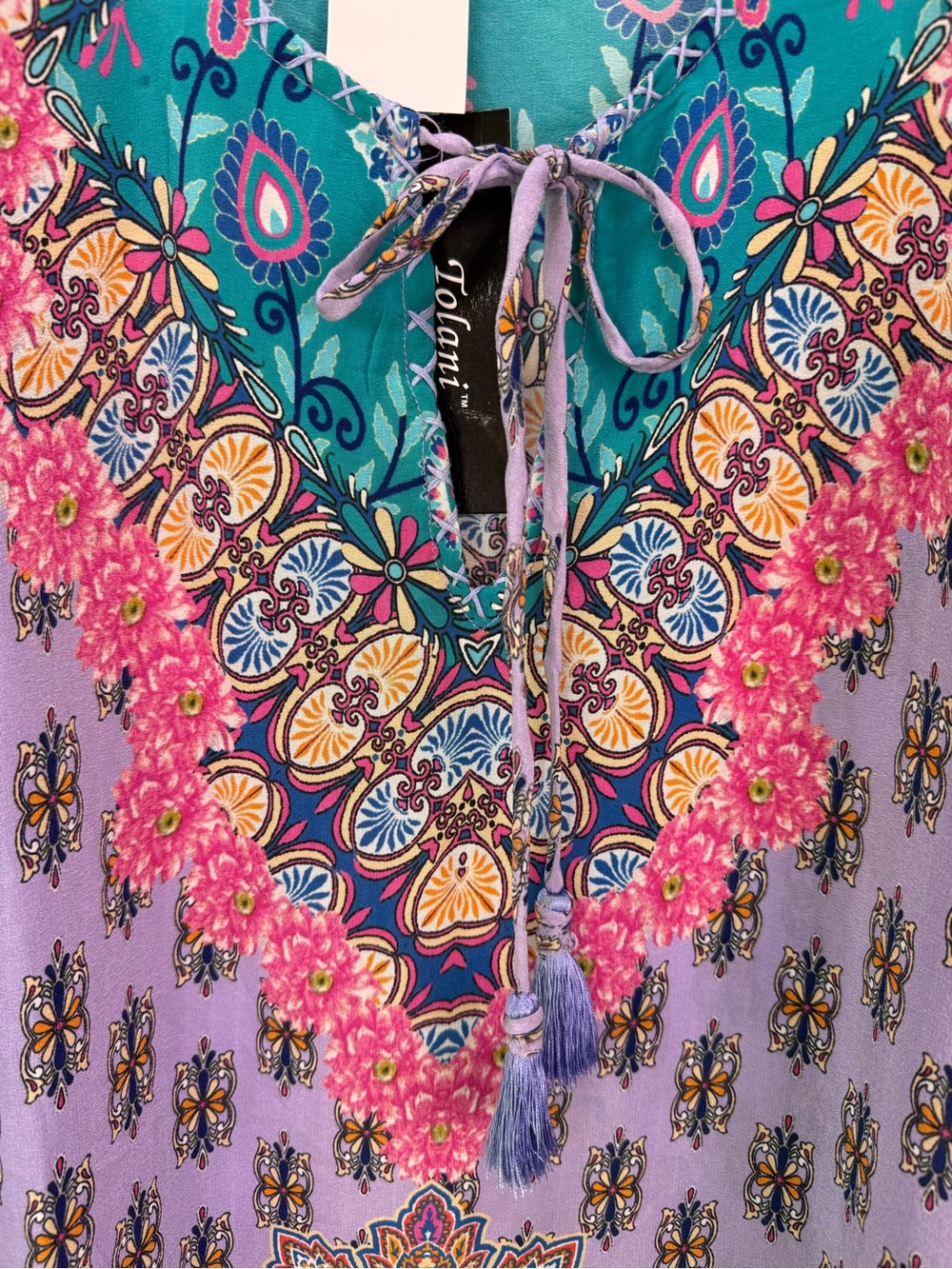 NWT Tolani Veera Tunic Top 3X Purple Boho Tassel 100% Silk MSRP $205 - Picture 3 of 11